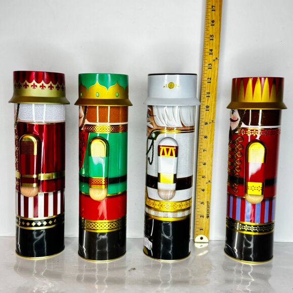 Silver Crane Christmas 12" Empty Tin Collector Nutcracker Holiday Lidded Set 4 - Picture 6 of 11